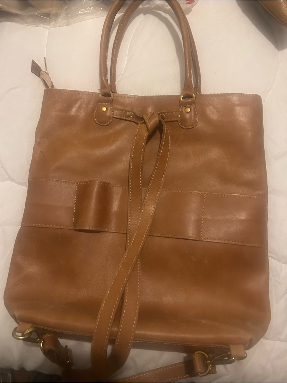 Sseko Cognac Leather Convertible Backpack Tote